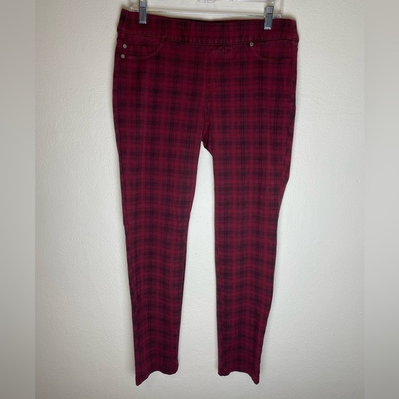 Liverpool Jeans Red Plaid Stretchy Pull On Skinny Legging Pants - Picture 1 of 7